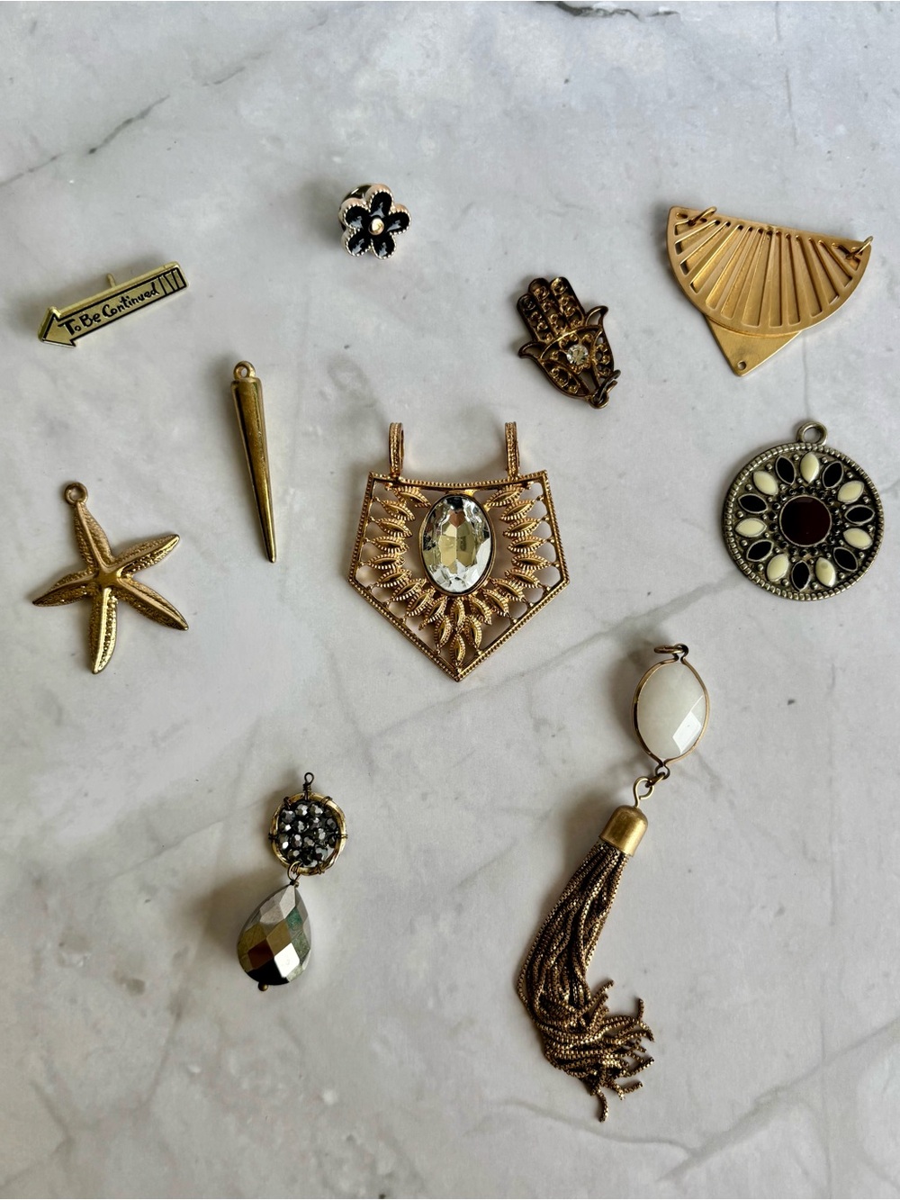 Mixed Gold-Tone Pendant & Charm Necklace Set - Cream Accent